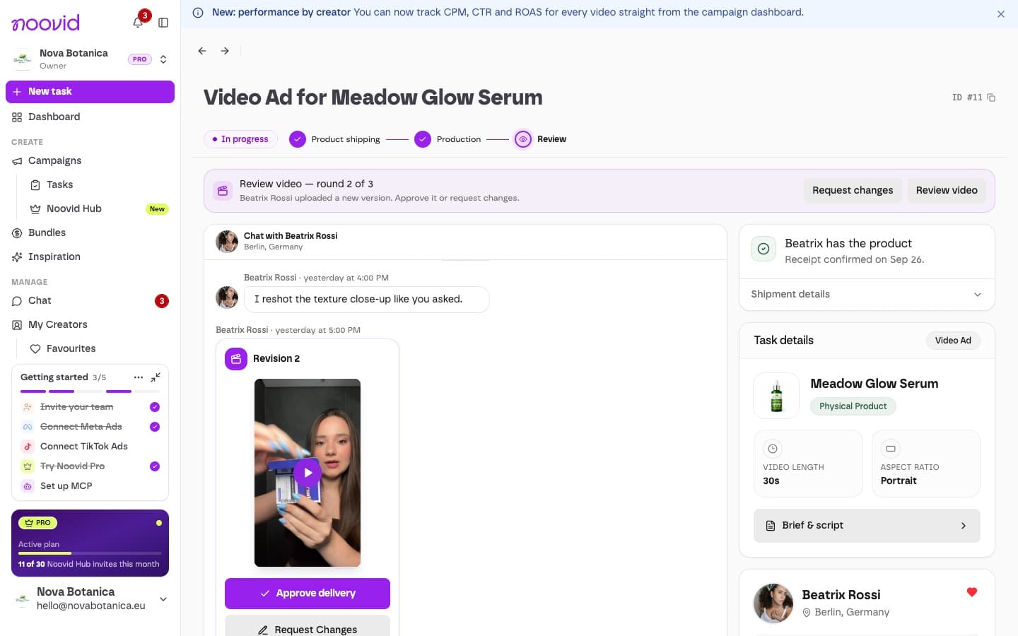 The job page showing review round 2 of 3, with the Request changes and Approve delivery buttons