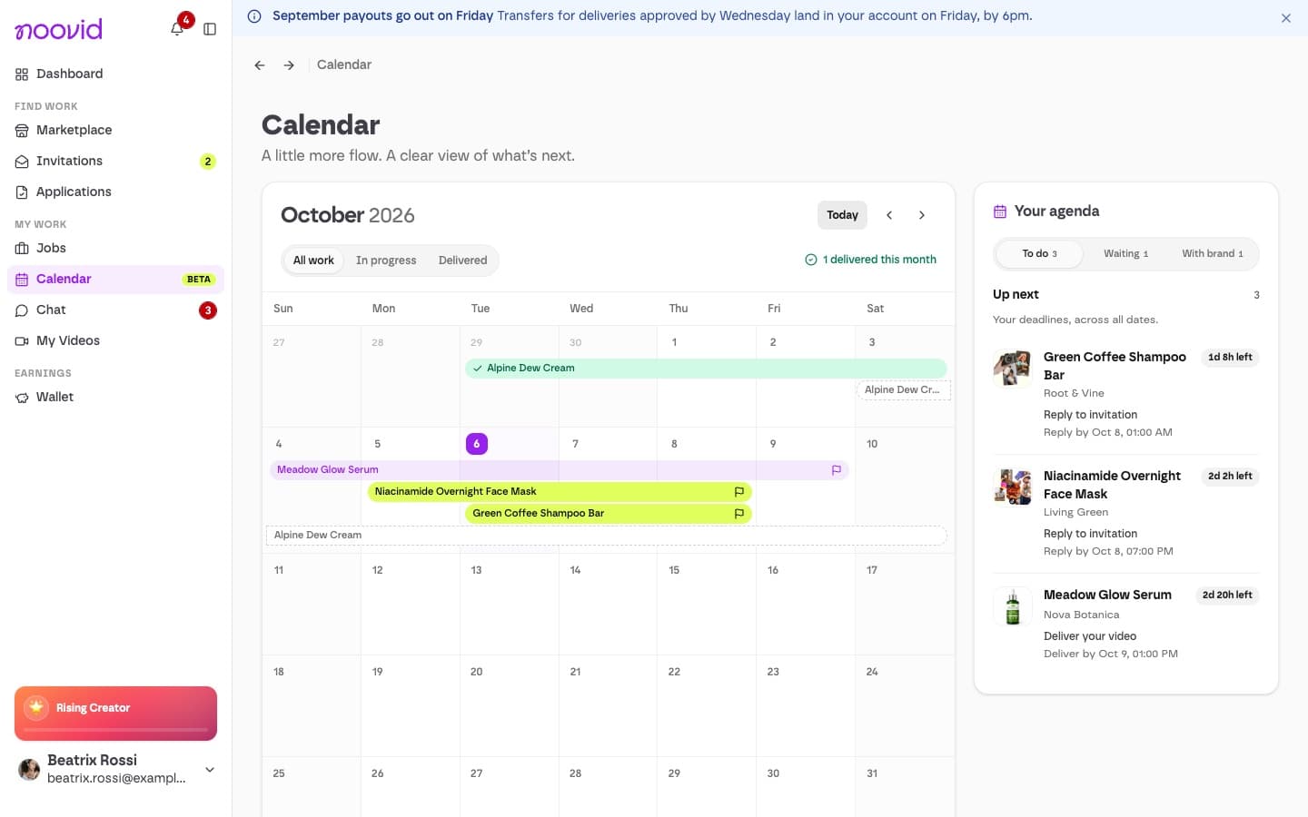 The Calendar showing your upcoming deadlines
