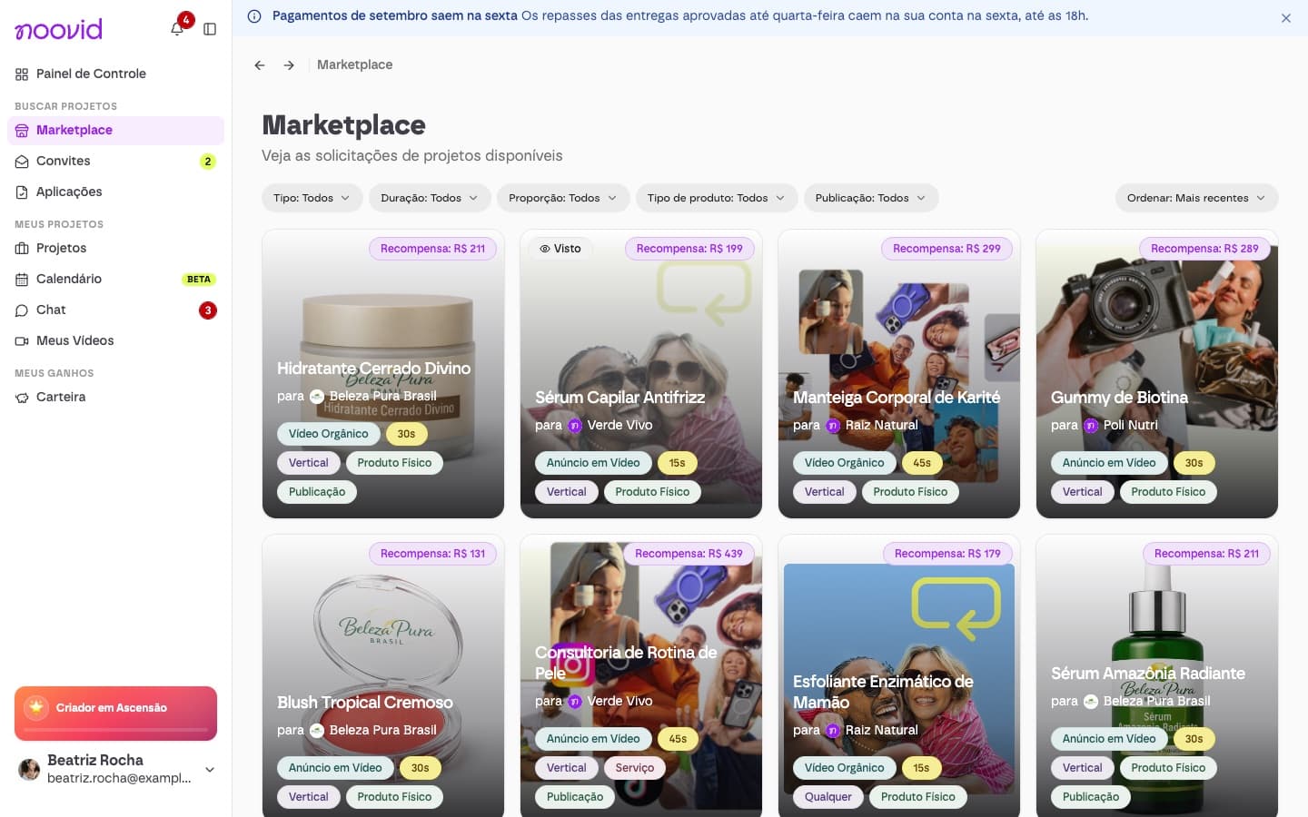 The Marketplace with projects that match your profile
