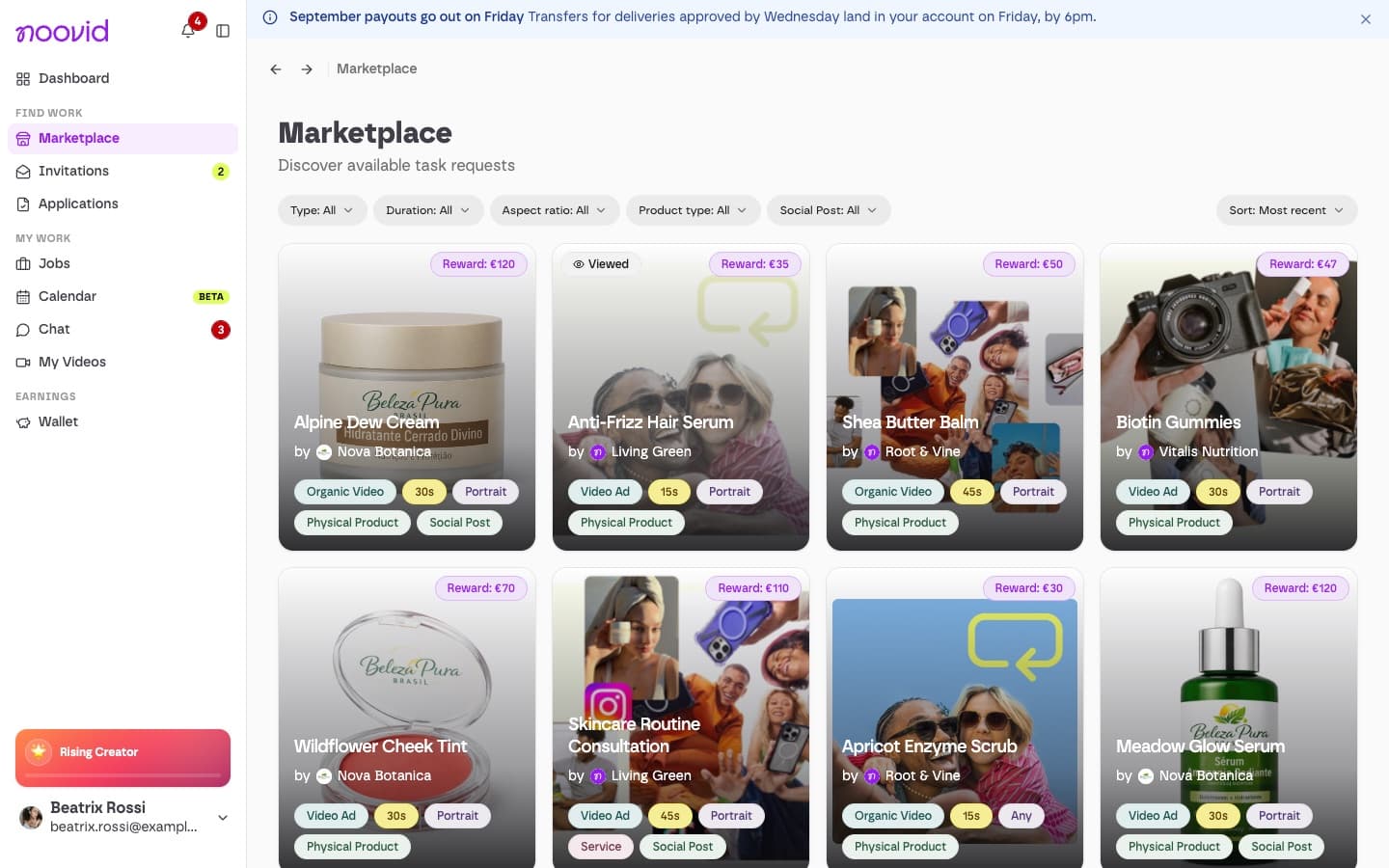 The Marketplace with projects that match your profile