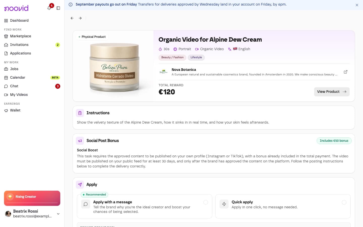 A project page with the brief and the Apply section